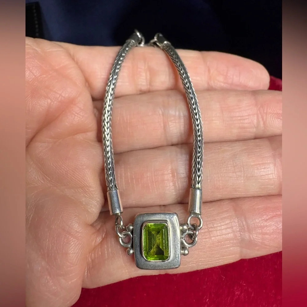 Bracelet 925 Sterling Silver Peridot Gemstone Toggle Clasp